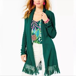Lilly Pulitzer Teal Cardigan with Fringe